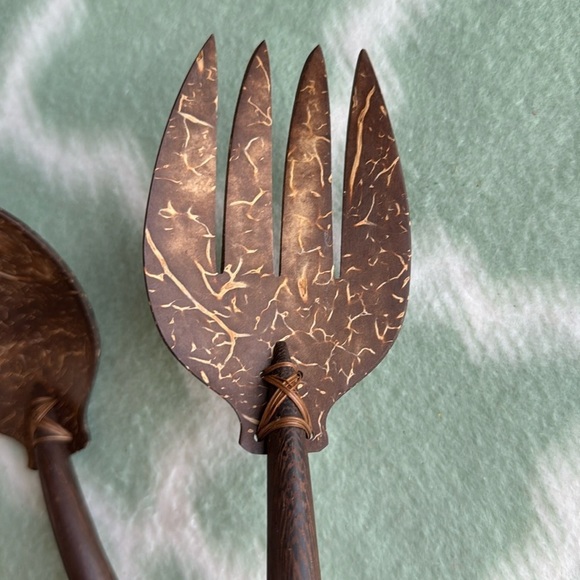 Vintage Handcrafted Wooden woven coconut Spoon and Fork Set - Picture 3 of 7